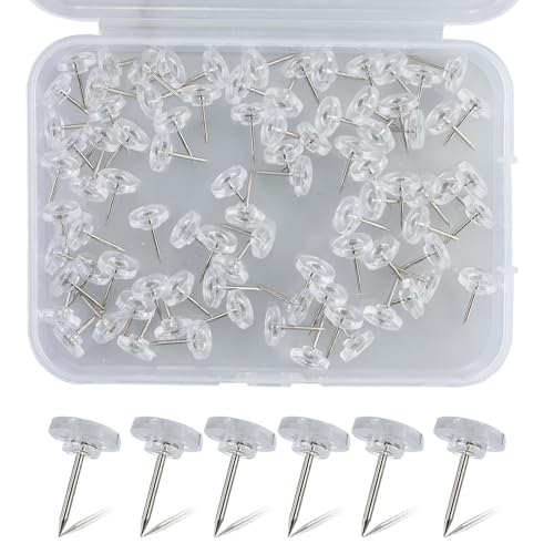 88 unidades de chinchetas de arroz con cabeza, chinchetas transparentes, 16 mm, agujas de chinchetas blancas, clavos de arroz con caja de almacenamiento, alfileres redondos para manualidades, tarjetas