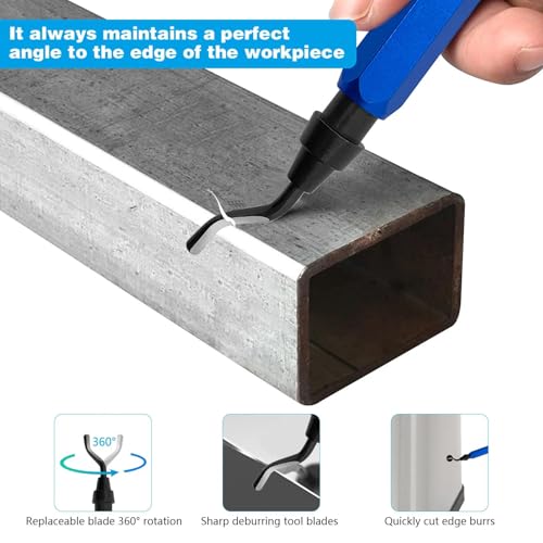 Skythrive Universal Entgrater Universal, Metallgriff Handentgrater mit 10 Ersatzklingen, 360° Rotierende Klinge für 3D Druck, Kunststoff und Aluminium (1 Werkzeug + 11 Klingen)