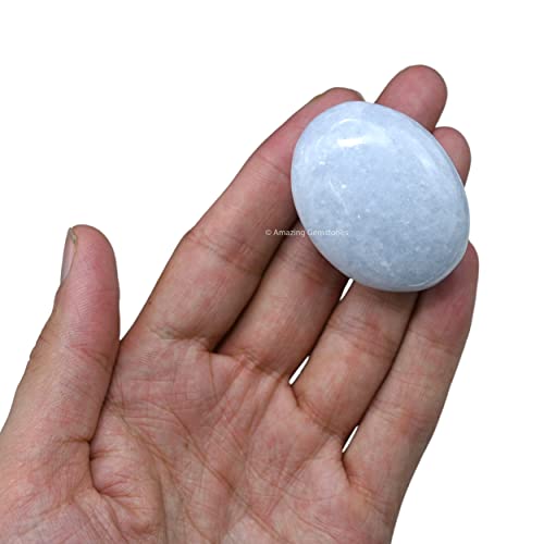 Image of Amazing Gemstone Blue Calcite Celestite Crystals and Healing Stones - Large Palm Stone Crystals Piedra - Crystal for Good Luck, Positive Energy, Meditation - Unique Stocking Stuffers Gifts for Women