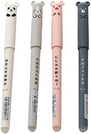 Evenlyao 4 Pcs Gel Pen 0.35mm Black Blue Ink Animal Gel Pen Erasable Pig Panda Mouse Bear Pen Kawaii Pen For School, Office, Stationery, Students