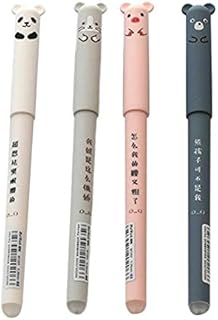 Evenlyao 4 Pcs Gel Pen 0.35mm Black Blue Ink Animal Gel Pen Erasable Pig Panda Mouse Bear Pen Kawaii Pen For School, Office, Stationery, Students