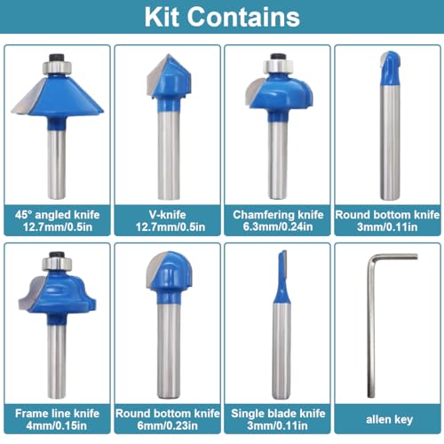 WAIZHIUA 15 Stück Fräser-Set, 6,35mm Fräsen Werkzeug Set Wolframcarbid-bestückter Fräser Elektrowerkzeug-Zubehör-Set mit Box und Knockout-Hebel für Handarbeit