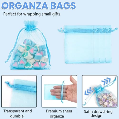 Image of Bezall 100pcs Drawstring Organza Jewelry Candy Pouch Party Wedding Favor Gift Bags (3x4, Lake Blue)