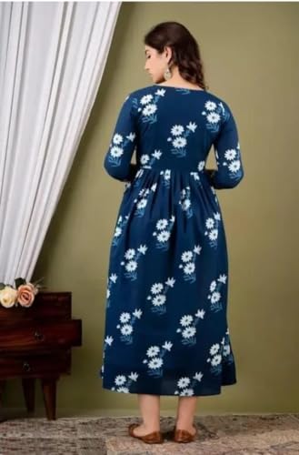 Image of Women's Floral Printed Cotton Maternity Dress Kurti with Feeding Zipper, Maternity Gown for Women, Feeding Dress, Maternity Kurti