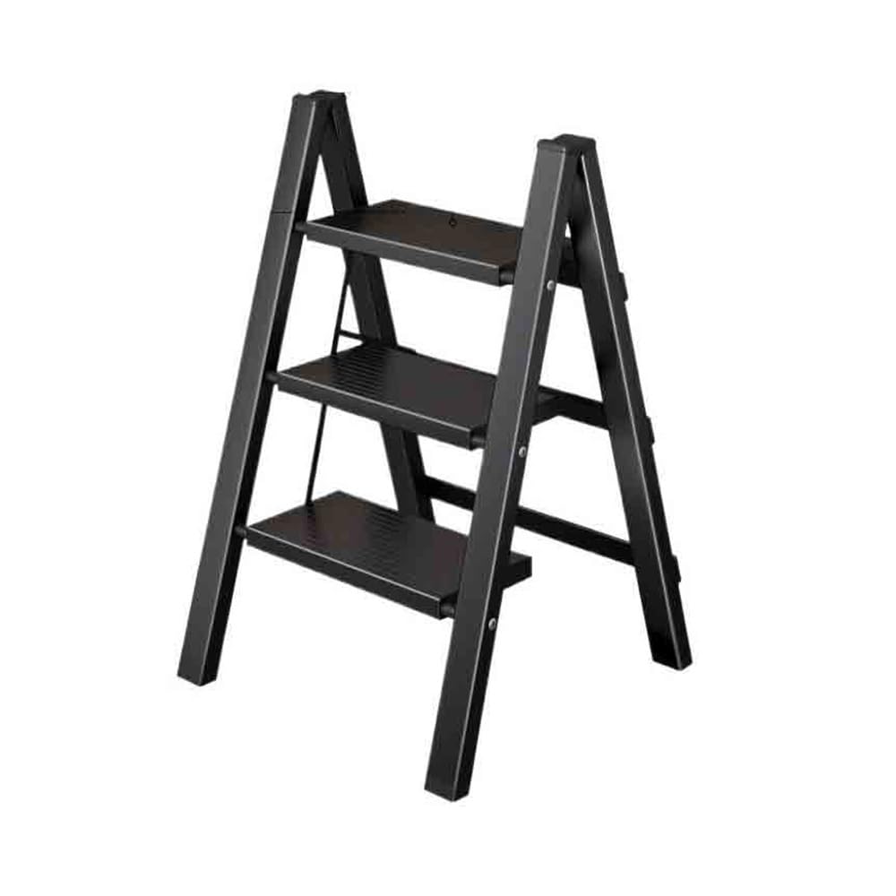 step ladder Telescopic thickened portable folding ladder 3/5 steps stairs aluminum alloy multifunctional small stool household garage step ladder(Black,Small)