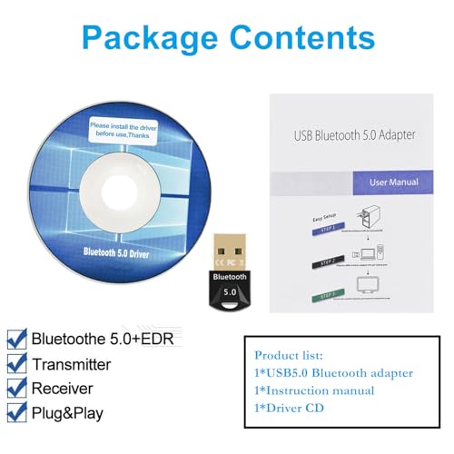 EasyULT USB Bluetooth 5.0 Adapter for PC Laptop, Wireless Bluetooth Dongle/Receiver for windows 11/10/8/8.1/7, Plug and Play, Wireless Transfer for Headset Speaker Keyboard Mouse Printer - Image 6