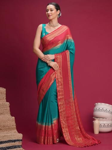 Image of AKHILAM Women's Mysore Silk Ombre Woven Design Saree With Unstitched Blouse Piece (KUSUM4101 NSM Parent)