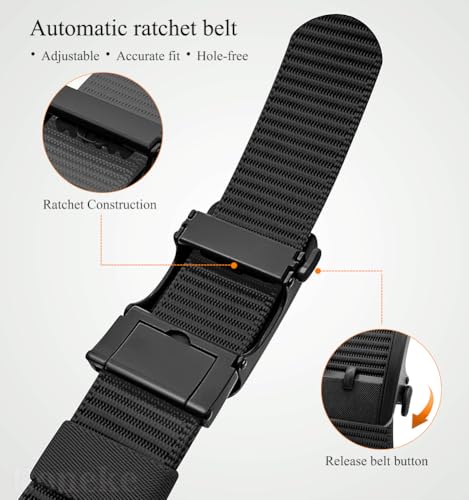 Men's 1.38 Inch Quick Release Ratchet Golf Belt | No Holes Needed Automatic Slide Buckle | Adjustable Nylon Tactical Belt for Everyday Wear4
