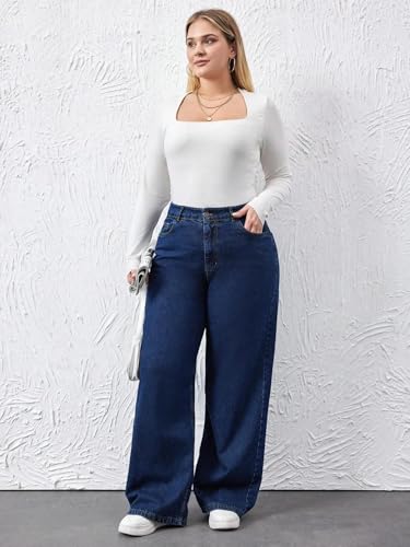 Image of KOTTY Women's Plus Size Straight Fit High Waist Wide Leg Jeans for Stylish Trendy Look