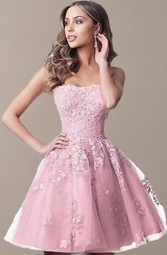 Image of Lace Homecoming Dresses Short A Line Strapless Formal Cocktail Party Gowns