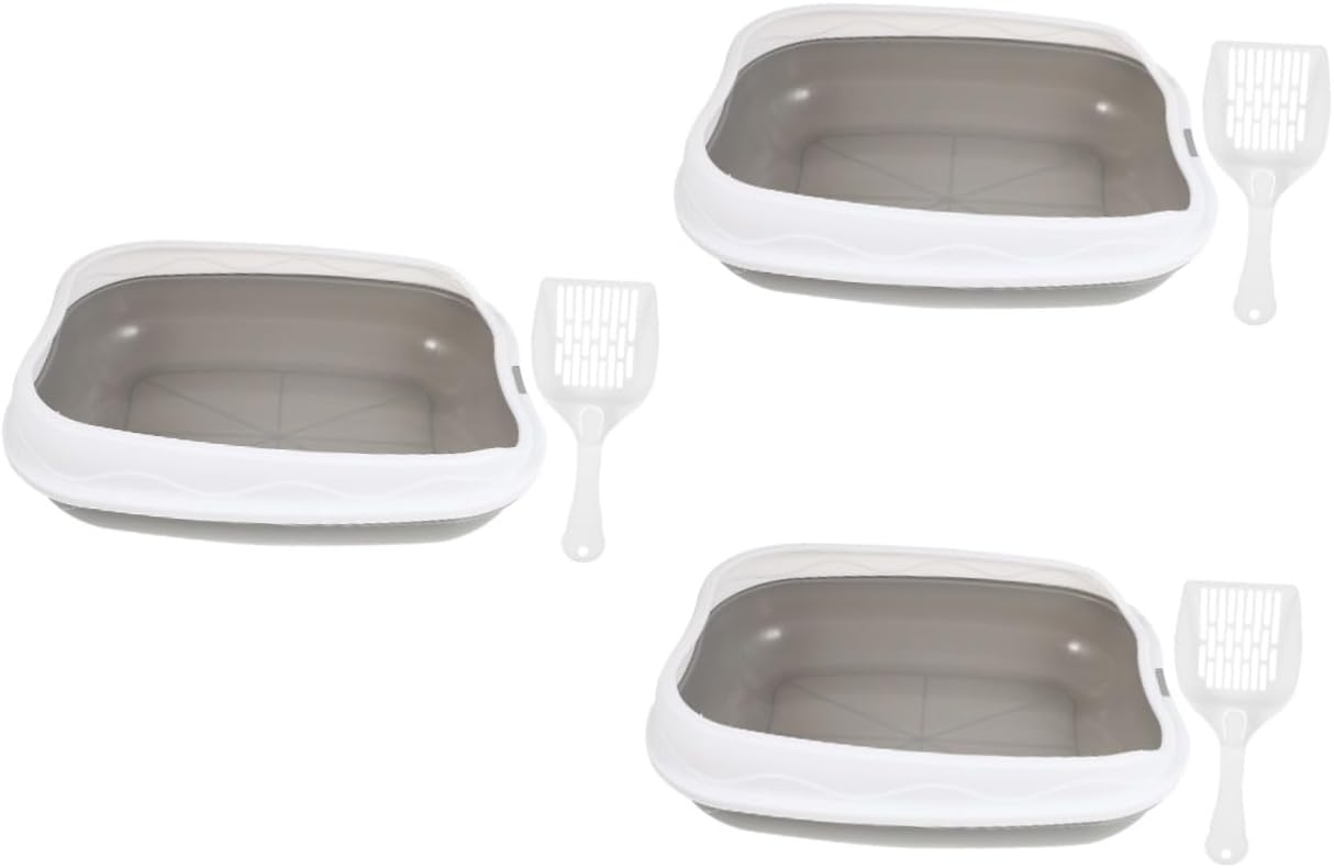 VANZACK 3sets Pet Cat Litter Pan Detachable Splashing Toilet Grey Material for Easy Cleaning Comfortable Entry for Kittens Spill Prevention Design for Home