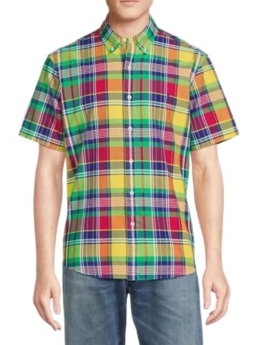 Image of POLO RALPH LAUREN, Mens, Classic Fit Plaid Oxford Shirt, Yellow, Large
