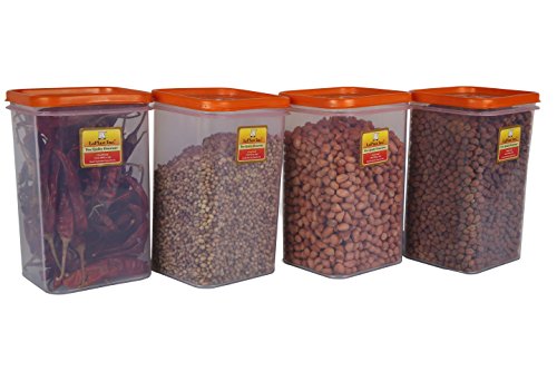 Image of Laplast Storewell Series Space Saver Plastic Storage Container Pack for Kitchen (Set of 4, Orange)