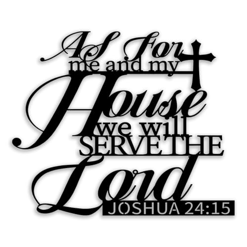 Cross Joshua 24 15 Metal Wall Decor - Christian Room Decor Motivational Inspirational Scripture Wall Art Home Decor for Living Room, Bedroom, Dining Room, Bathroom, Office (Black)