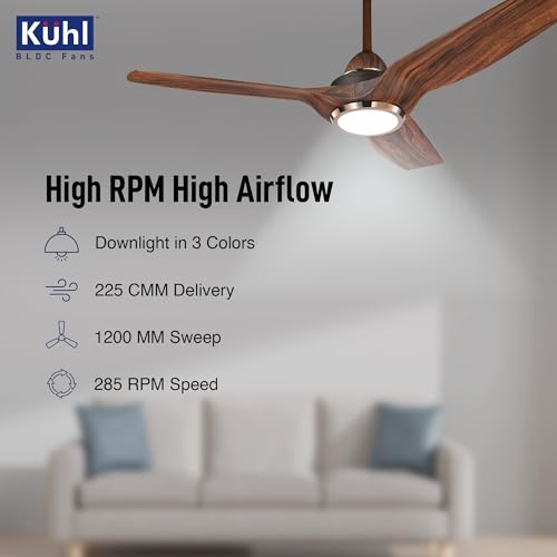 Image of KUHL Meridian M1 1200MM 65% Power Saving BLDC Ceiling Fan With Remote | BEE 5 Star Rated & ISI Marked | High Air Flow | Down Light & Reverse Mode | 5 Year Warranty on Motor | Free Installation | Teak