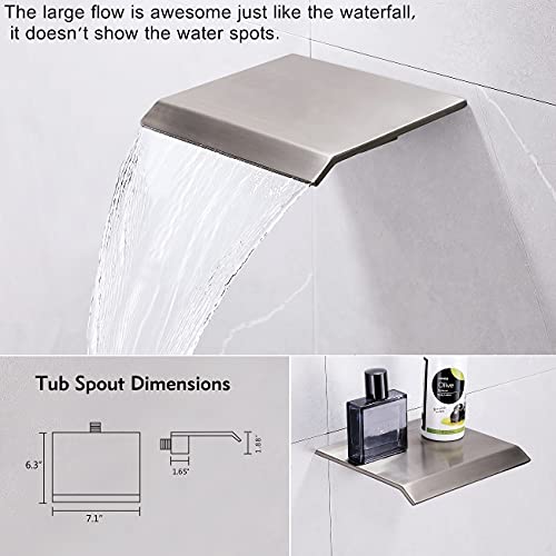 Shower Faucets Sets Complete Brushed Nickel with Waterfall Bathtub Spout Tub and Shower Faucet Combo with 10 inch Rainfall Shower Head and Handheld Bathroom Shower Fixtures - Thumbnail 4