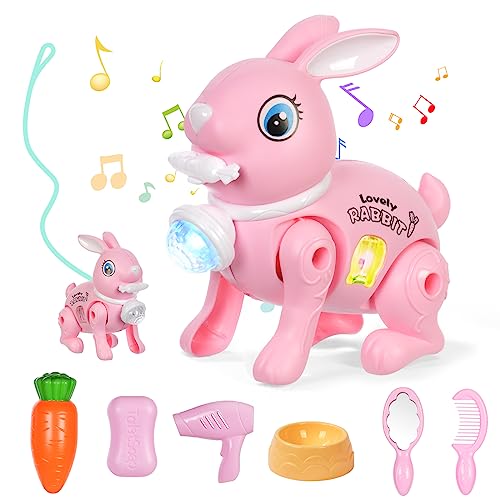 OSDUE Juguetes Eléctricos de Conejo, Juguetes para Niños Robot de Conejo, Juguetes Eléctricos de Conejo para Caminar, Conejito Que Camina con Luces y Sonidos, Adecuado para Niños Mayores de 2 Años