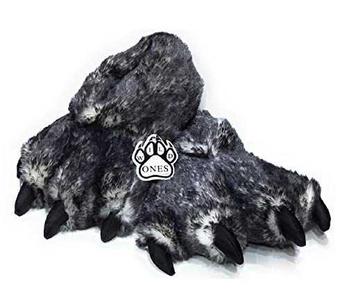 Wild Ones Furry Animal Claw Slippers For Toddlers, Kids And Adults (Large Womens 9 ½ To 12 And Mens 8 ½ To 14, Gray Wolf) #TOP1