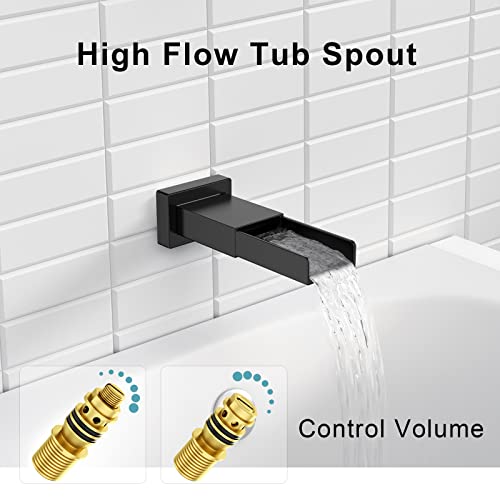 Image of SR SUN RISE 12 Inches Shower System with Tub Spout Modern Tub and Shower Faucet Combo 1.8GPM All Metal Square Rainfall Shower Head and Handheld Shower Fixture Include Valve and Trim Kit, Matte Black