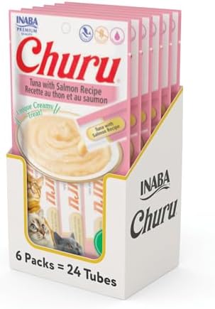 Churu Tuna with Salmon Recipe Lickable Creamy Purée Cat Treats 24...