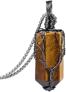 Nupuyai Tree of Life Crystal Stone Pendant Necklace for Women Men, Wire Wrap Quartz Point Healing Stone Pendant with Chain