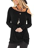 shirt schulterfrei S: Büste 90m, Länge: 68cm Beluring Damen Tshirt Schulterfrei Langarmshirt Oberteil Bluse Schwarz S