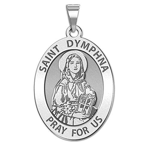 PicturesOnGold.com Saint Dymphna Oval Religious Medal - 1/2 X 2/3 Inch Size of Dime Sterling Silver
