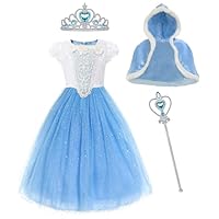 MYZLS Cinderella Princess Dress Girls Snow White Fancy Party Costume Halloween Dress Up Outfit Size 120, 4-5 Years,Blue