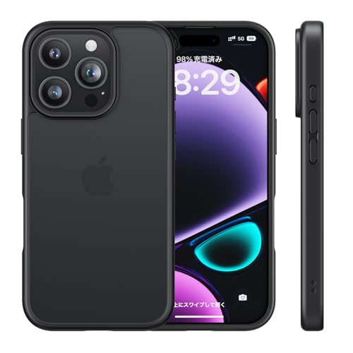 NIMASO iPhone16ProMax用 ケース カバー 滑り止め マット仕上げ 全面保護 いPhone16ProMax対応 耐衝撃 米軍MIL規格取得 ワイヤレス充電 ストラップホール付き アイフォン16プロマックス対応 （6.9インチ） スマホケース ブラック （黒羽シリーズ）NSC24I1521