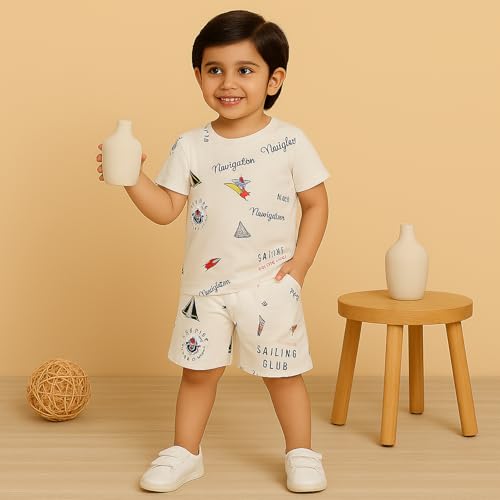 Image of Kidbea Kids Cotton T-Shirt and Shorts Set | Soft Breathable Co-Ord Outfit for Boys | Trendy & Stylish Summer Wear | Boys Clothing Set