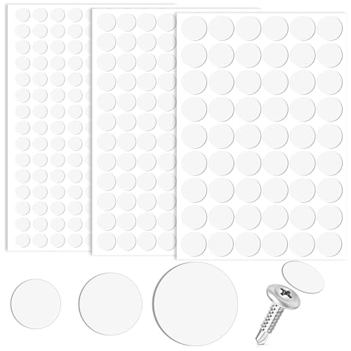 290 Pièces Cache Vis Blanc Auto-adhésifs, 12mm/15mm/21mm Cache Trou Meuble pour Armoires Murales...
