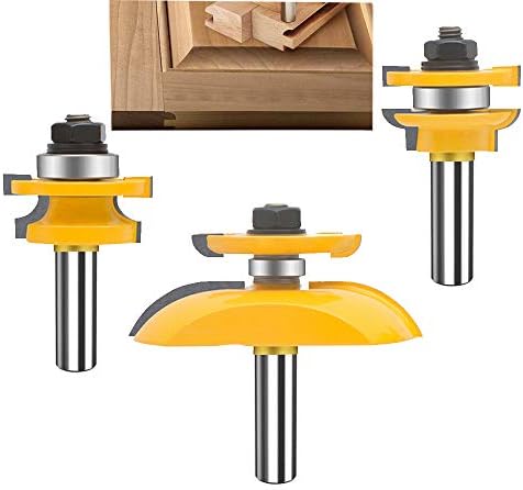OLETBE 3 PCS Router Bit Set, 1/2-Inch Shank Round Over Cove Raised Panel Cabinet Door Rail and Stile Router Bits, Woodworking Wood Cutter, Wood Carbide Groove Tongue Migue Milling Tool(Grey)