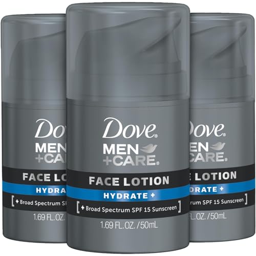 Dove Men+ Care Hydrating Face Lotion Sunscreen SPF 15+ 3-Pack – Advanced Protection for Dry Skin, 1.69 Oz Ea