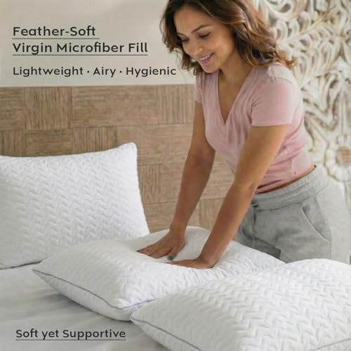 Image of AYKA Ultimate Quilted Bed Pillow Set of 2 | 100% Virgin Microfiber Filling for Neck & Shoulder Support | 17x27 inch Breathable Hotel Quality Pillows | Never Flat, Anti-Bacterial | Supersoft