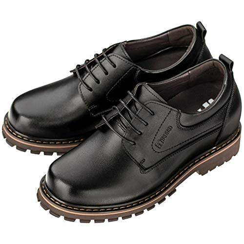 TOTO Men's Invisible Height Increasing Elevator Shoes - Black Leather Lace-up Round-toe Casual Low Top Work Boots - 3 Inches Taller - F70289 - Size 6 D(M) US4