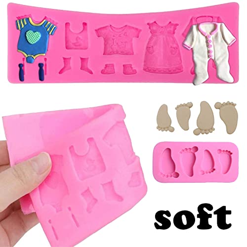SZQIUNUBI Baby Shower Silicone Mould Set 4 Pieces Baby Baptism Fondant Mould Baby Silicone Cake Mould Set Baby Clothes Molds Gummy Sugar Candy for Baby Shower Baptism Fudge Chocolate Cake, Pink - Image 3