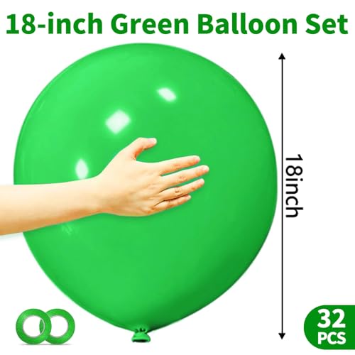 Image of 32Pcs Green Big Balloons 18 Inch, Round Large Latex Party Balloons for Birthday Wedding Decorations. (dark green)