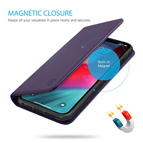 Shieldon Iphone Xs Max Case, Genuine Leather Iphone Xs Max Magnetic Wallet Case With Auto Sleep Wake Kickstand Rfid Card Slots Compatible With Iphone Xs Max (2018 Release) - Purple #TOP4
