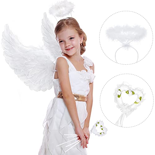Latocos Angel Wings And Halo Adult White Angel Wings For Kids With Wand Halloween Costume Dress Up Pretend Play For Women Girls Boys #TOP1