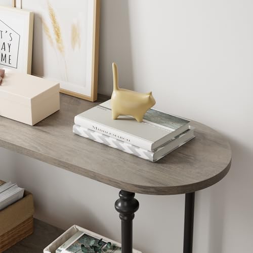 GarveeHome Entryway Table, 43.3" Long Console Table with Storage, 2 Tier Wood Console Table with Metal Frame and MDF, Sofa Tables Behind Couch, Hallway Table for Foyer-Grey