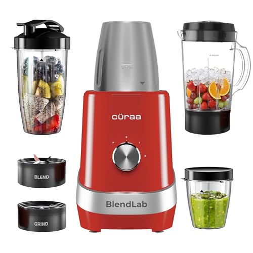 Image of Curaa BlendLab Mixer Grinder for kitchen 4 Jars 100% Copper Motor Stainless Steel Jar for Spice Grinding & Chutneys Compact Smoothie Blender Smoothies Maker 2 Year Warranty, 400w
