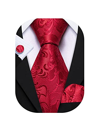 Image of Barry.Wang Flower Ties for Men Handkerchief Cufflinks Set Wedding Necktie Set Party
