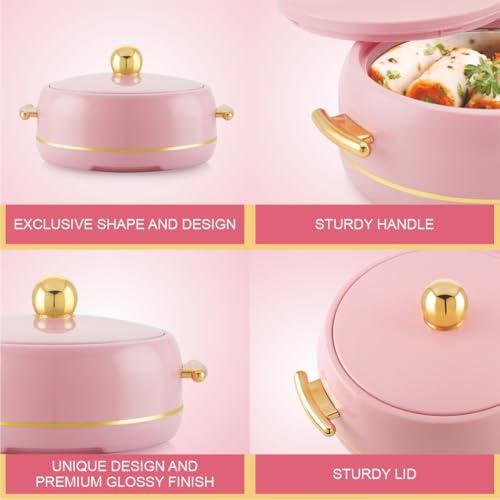 Image of Modware Atlantis Casserole 1500ml Elegant Design Premium Hot Pot, Retains Temperature for Hours, Insulated Inner Steel Casserole for Roti, Hot Box for Home, Chapati Box, Serving Bowl with Lid (Pink)