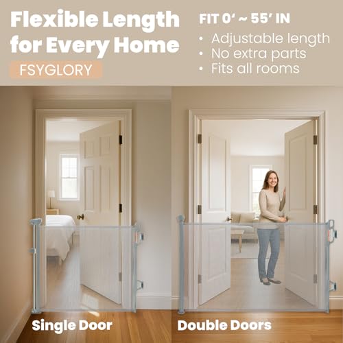 FSYGloryGlides Ausziehbares Sicherheitsgitter für Kinder und Haustiere, 140 cm Breite, 86 cm Höhe, Einfach zu bedienen, Haustierzaun für Treppen, Türen, Flure, Innen- & Außenbereiche