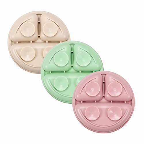 PandaEar Silicone Suction Plates Set - 3-Pack for Baby Weaning with Lids and Divided Sections, Green,pink,red, media - Image 4