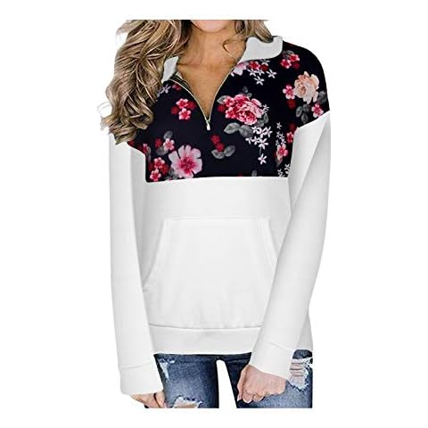 Viracy Women Quarter Zip Color Block Pullover Sweatshirt Tops with Pockets - - Large Cover