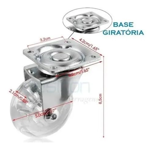Kit 4 Rodinhas Rodízio Gel Giratórias 50mm para Armários e Móveis Mdf Duas com Trava e Duas Sem