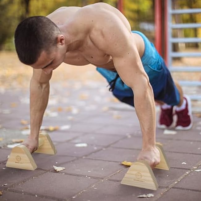 WOOD CITY 2 PCS Wood Push Up Bars Stands with Non-Slip Base, Supports Aerobics and Upper Body Strength Training for Men and Women, Joint-friendly Beech Wood Home Fitness Equipment