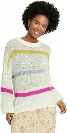WILD FABLE Womens Striped Crewneck Oversized Pullover Sweater -