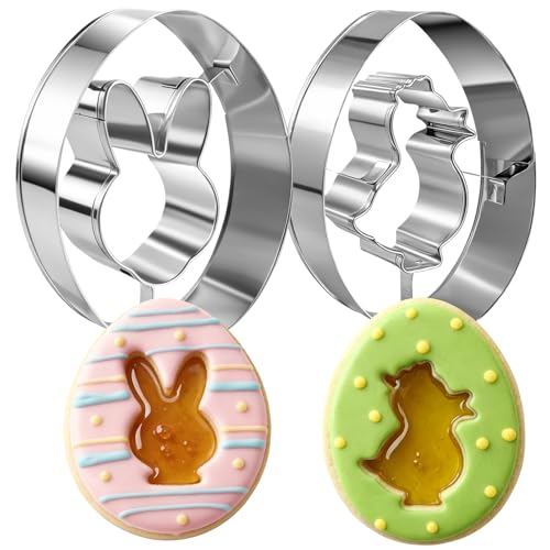 2 Pcs Easter Cookie Cutters, Chick Egg and Bunny Shapes